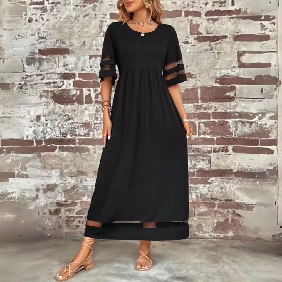 Elegant Women's Summer Long Dress Sexy O Neck Black Sundress Casual Holiday Loose Beach Party Office Maxi Dresses Female Vestido