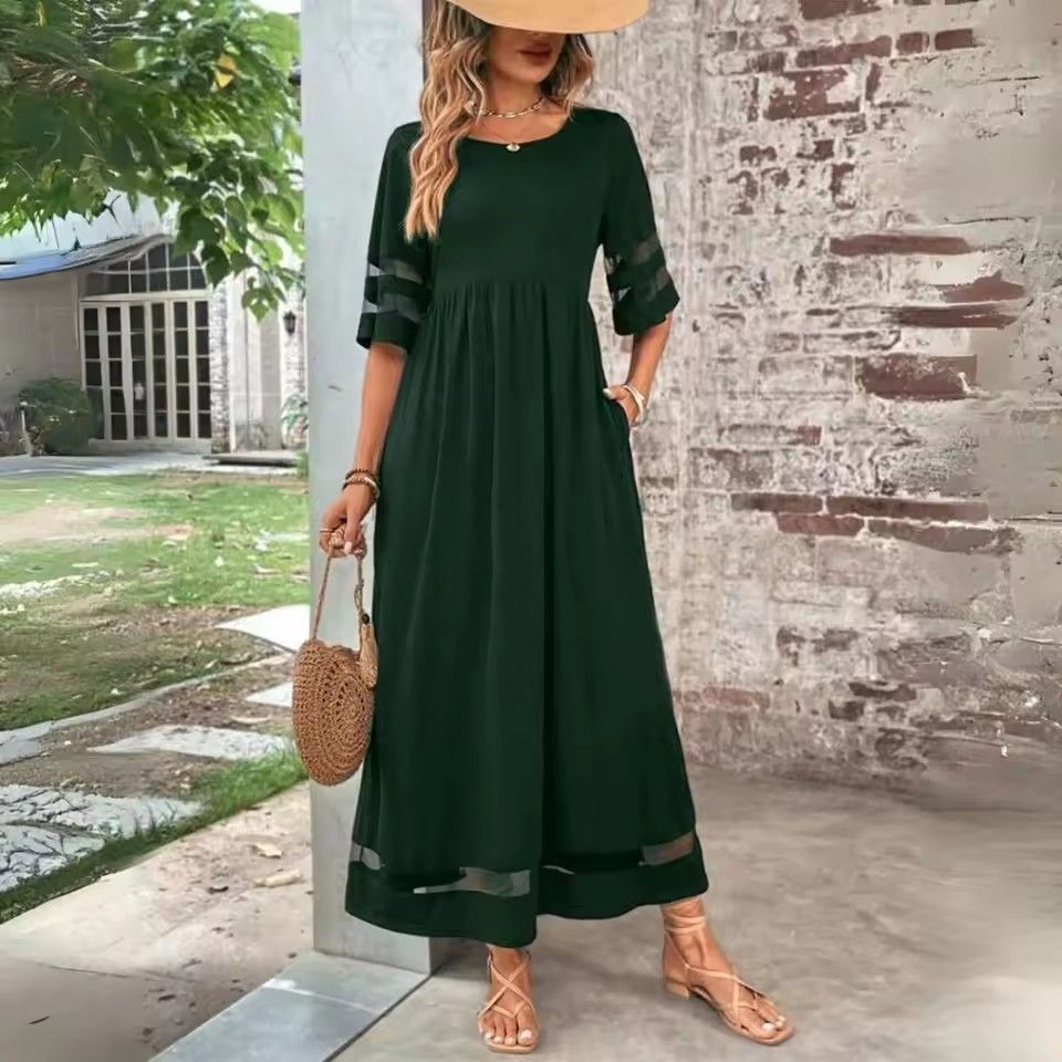 Elegant Women's Summer Long Dress Sexy O Neck Black Sundress Casual Holiday Loose Beach Party Office Maxi Dresses Female Vestido