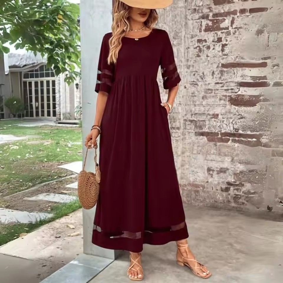 Elegant Women's Summer Long Dress Sexy O Neck Black Sundress Casual Holiday Loose Beach Party Office Maxi Dresses Female Vestido