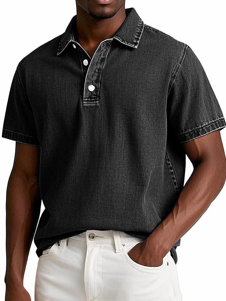 Cotton Men's Retro Lapel Polo Shirt Solid Color Business Casual Short Sleeved T-shirt Men's Summer Thin Version Plus Size S-5XL