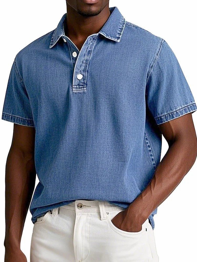 Cotton Men's Retro Lapel Polo Shirt Solid Color Business Casual Short Sleeved T-shirt Men's Summer Thin Version Plus Size S-5XL