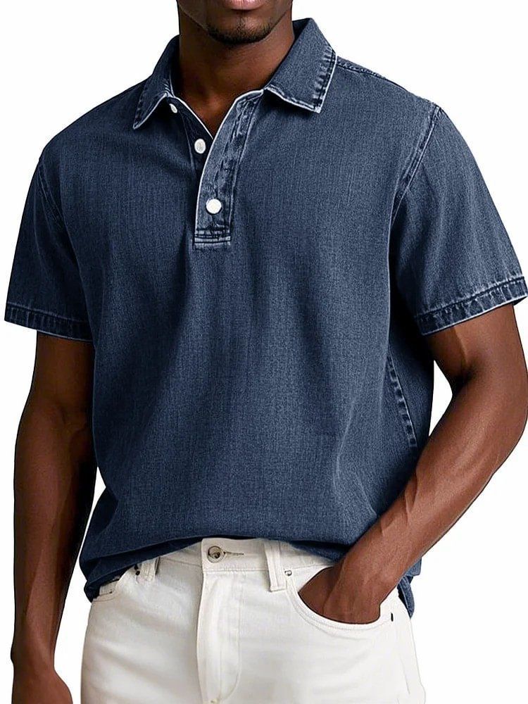 Cotton Men's Retro Lapel Polo Shirt Solid Color Business Casual Short Sleeved T-shirt Men's Summer Thin Version Plus Size S-5XL