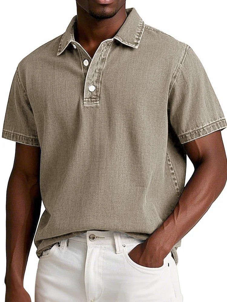 Cotton Men's Retro Lapel Polo Shirt Solid Color Business Casual Short Sleeved T-shirt Men's Summer Thin Version Plus Size S-5XL