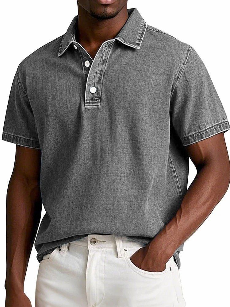Cotton Men's Retro Lapel Polo Shirt Solid Color Business Casual Short Sleeved T-shirt Men's Summer Thin Version Plus Size S-5XL