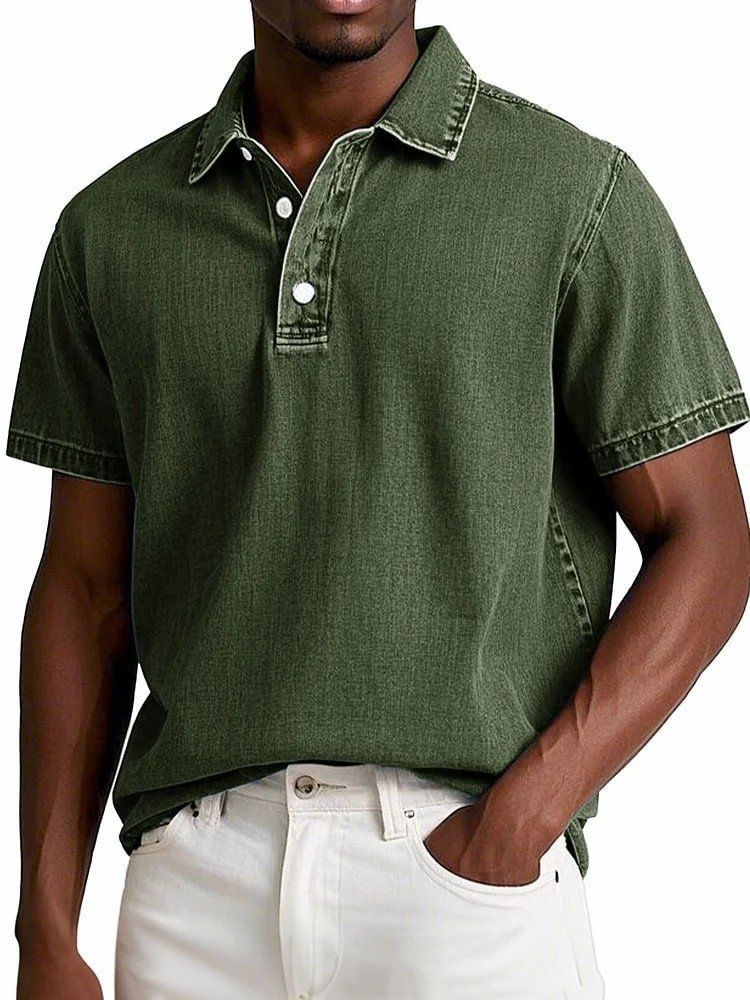 Cotton Men's Retro Lapel Polo Shirt Solid Color Business Casual Short Sleeved T-shirt Men's Summer Thin Version Plus Size S-5XL