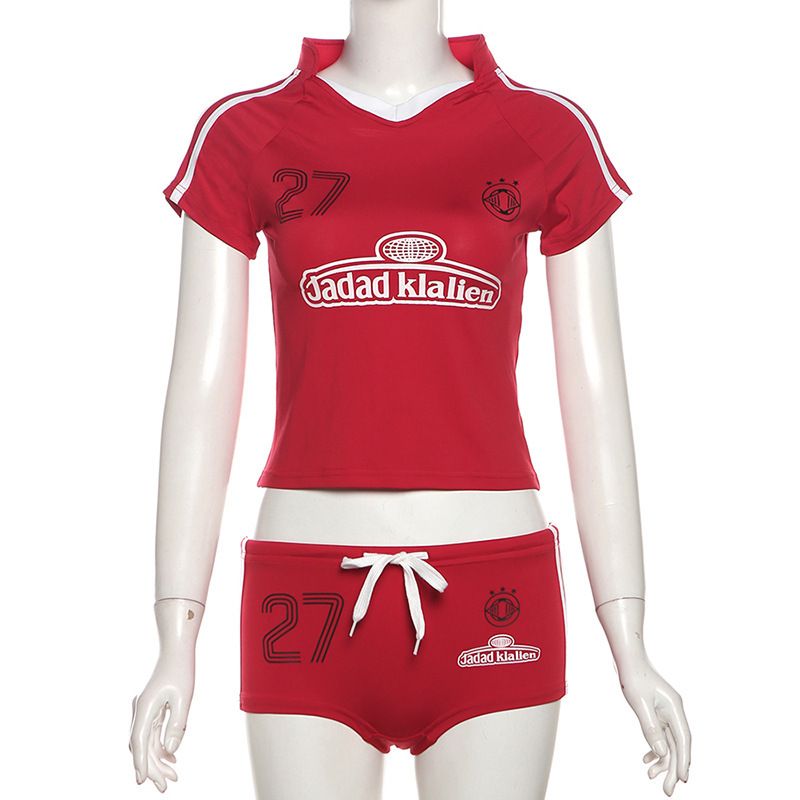 Summer Women Mini Sporty Two Piece Set Girl Fitness Tees+Drawstring Shorts Tracksuit Run Jogging Suit Women's Clothing