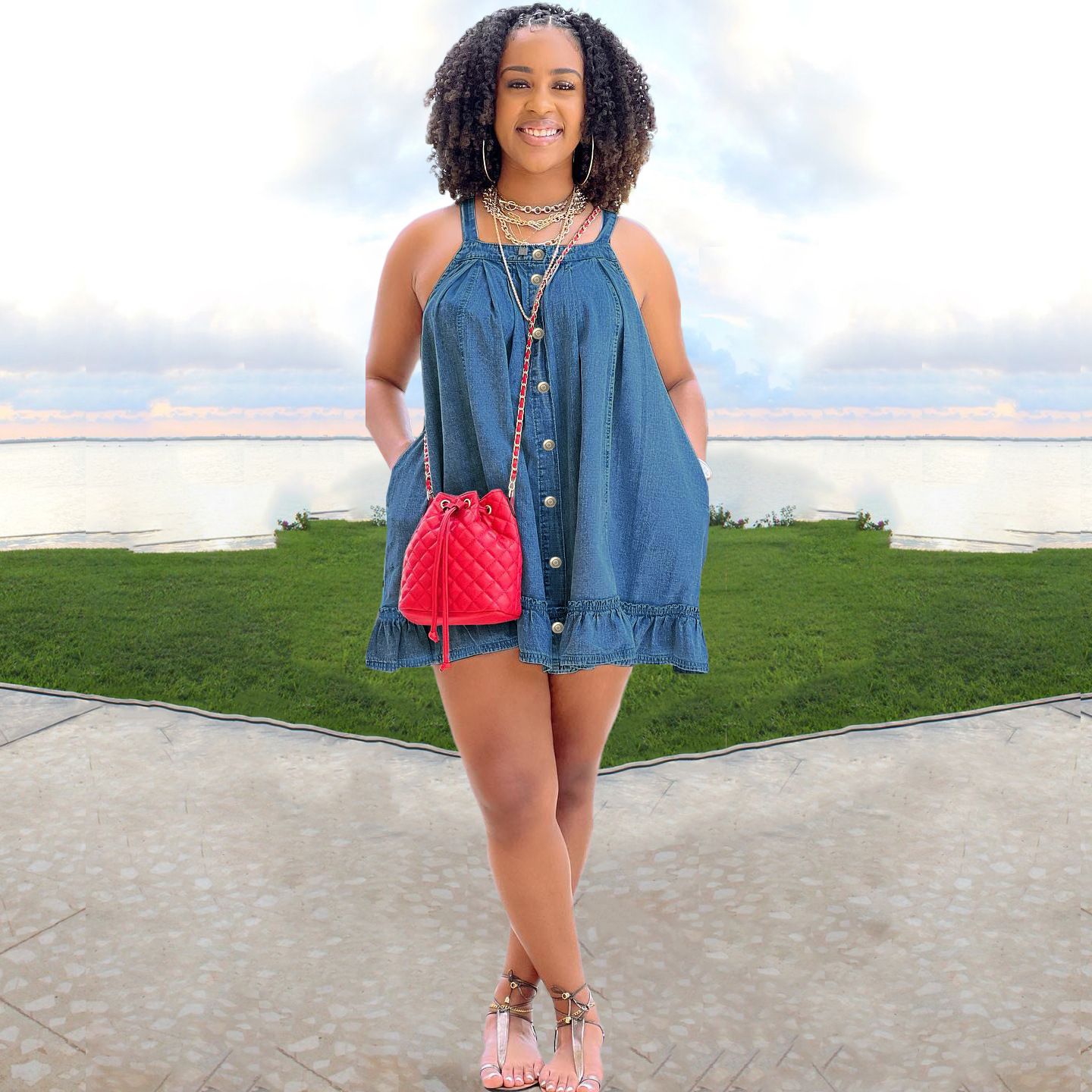 Summer Ruffles Hem Loose A-line Jeans Dress Summer Loose Casual Women Denim Dress Women's Clothing