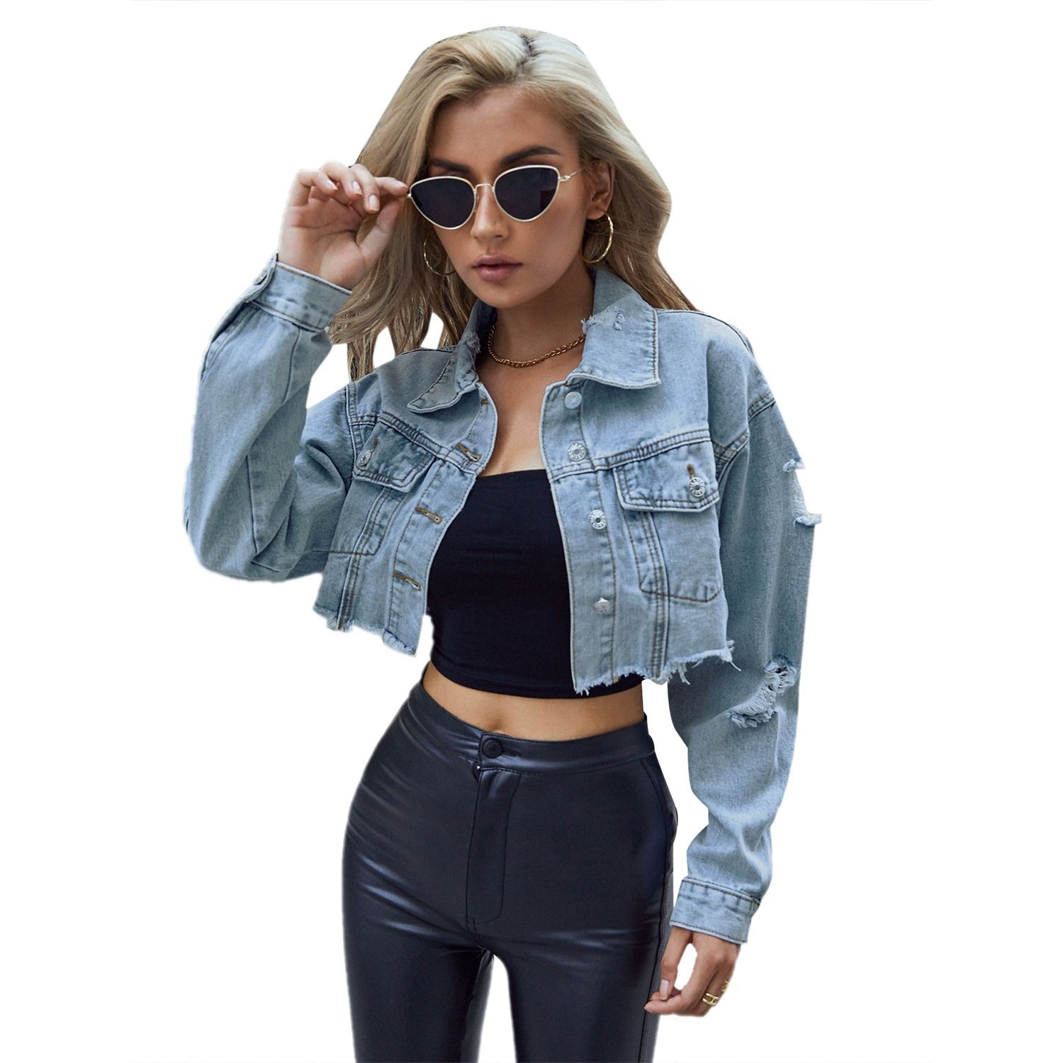 Spring Long Sleeve Crop Denim Jacket Women Fashion Jeans Bomber Jackets Cardigan Coat Autumn Winter Casual Coats Clothes
