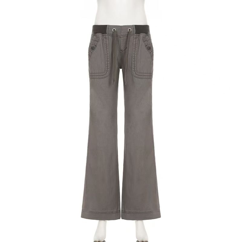 Retro Lace-up Low Rise Pants Streetwear Patchwork Loose Casual for Women Harajuku Straight Trousers Fashion Jeans