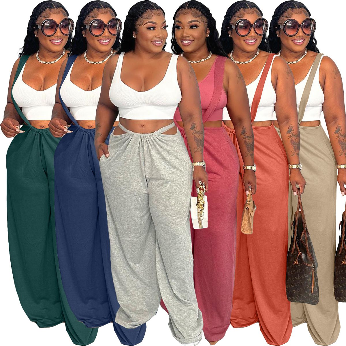 Casual long pants with hip-hop sports straps Rompers Women's Bottoms fashion women's trousers Jumpsuits
