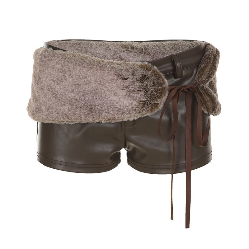 Sexy Women PU Leather And Fluffy Faux Fur Belt New Fashion Elegant Women Club Party Fur Skirts Y2K Women's Clothing