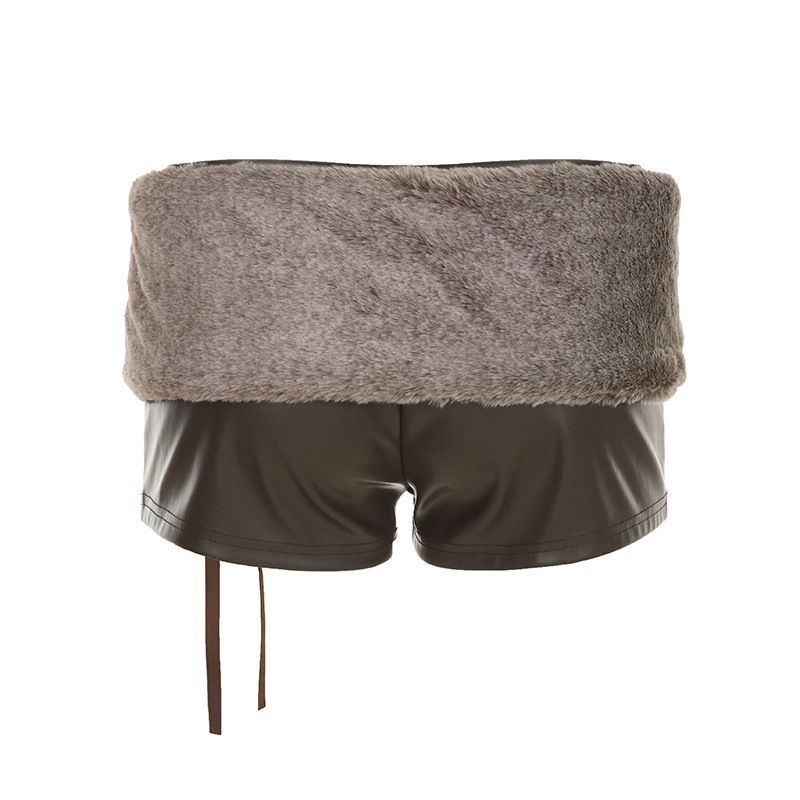 Sexy Women PU Leather And Fluffy Faux Fur Belt New Fashion Elegant Women Club Party Fur Skirts Y2K Women's Clothing