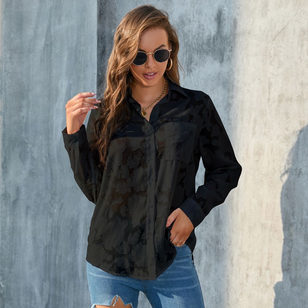 Women Elegant Blouse Shirt Tops Fashion Solid Long Sleeve Button Office Shirts Top Lady Casual Holiday Womens Clothing Summer