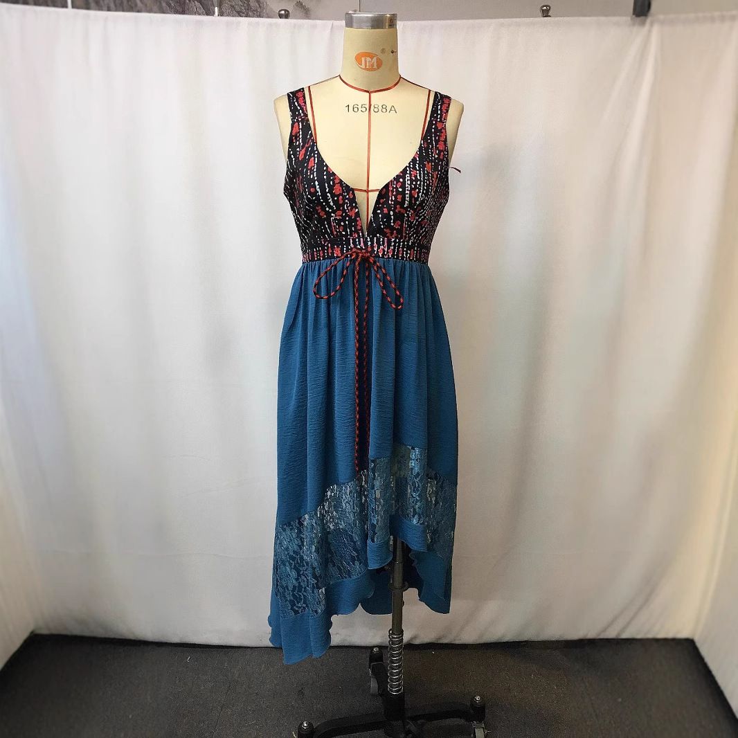 Vintage Elegant Strap Lace Splicing Irregular Party Dresses Summer Sexy V Neck Ethnic Hollow Out Tassels Mini Dress For Women