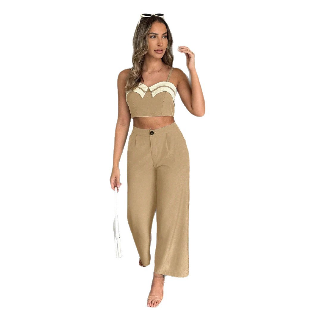 Sexy Elegant Crop Cami Top & Ruched Pocket Design Pants Set Womens Two Piece Sets Outfit New Fashion Summer Casual