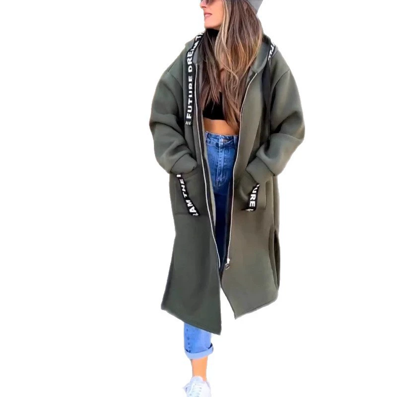 Women Hooded Long Coats Splice Casual Zipper Thick Coat Pocket Outwear Solid Jacket Autumn Winter Women's Clothing