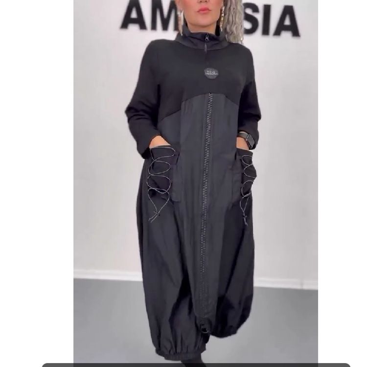 Women Black Drawstring Hollow Out Big Size Irregular Dress New Long Sleeve Fashion Tide Spring Autumn Dresses