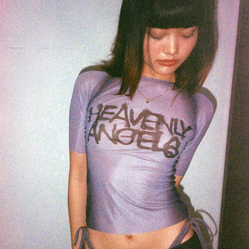 Sexy Sweet-and-Spicy Short Top for Women Street Trend Bodycon Design Summer New Arrival Net Fabric Polyester  T-Shirts