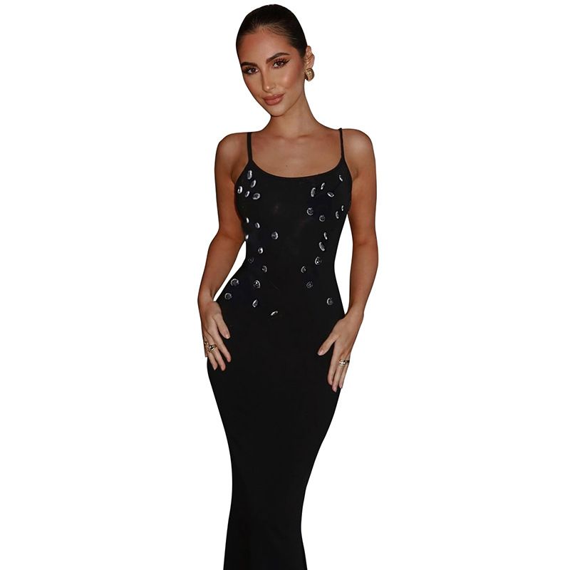 Sequins Women's Evening Dress Backless Deep-V Neck Bandage Gown Black White Brown Party Skirt Newest