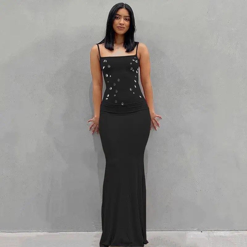 Sequins Women's Evening Dress Backless Deep-V Neck Bandage Gown Black White Brown Party Skirt Newest