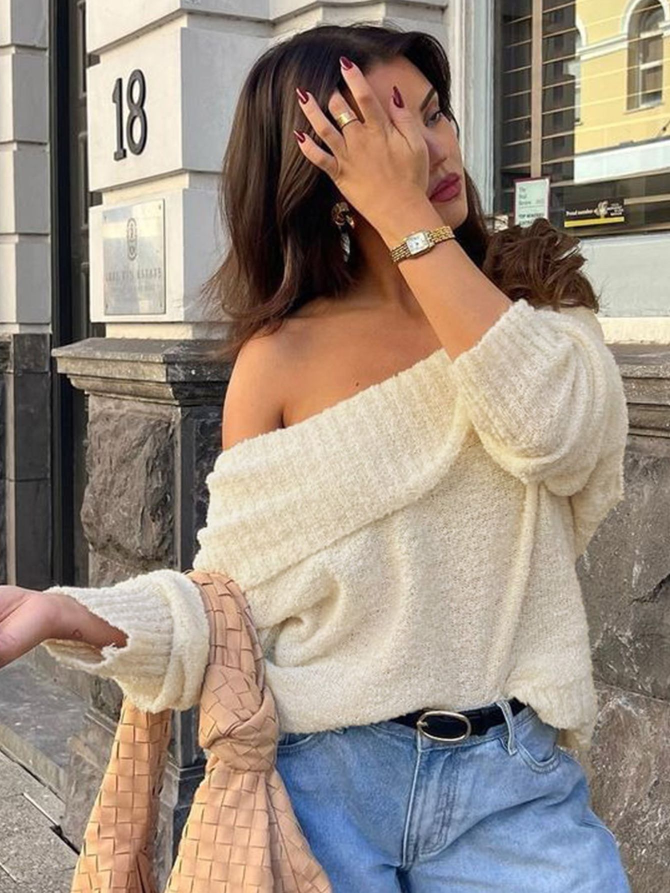 Off Shoulder Long Sleeves Crochet Sweater Women’S Solid Sexy Casual Top Party Club Streetwear Autumn Winter Clothes