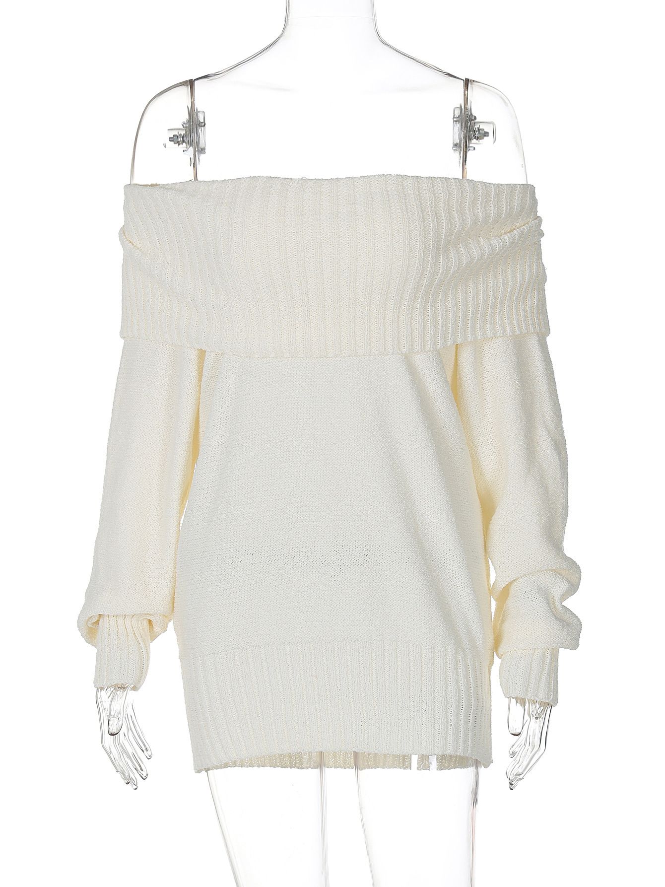 Off Shoulder Long Sleeves Crochet Sweater Women’S Solid Sexy Casual Top Party Club Streetwear Autumn Winter Clothes