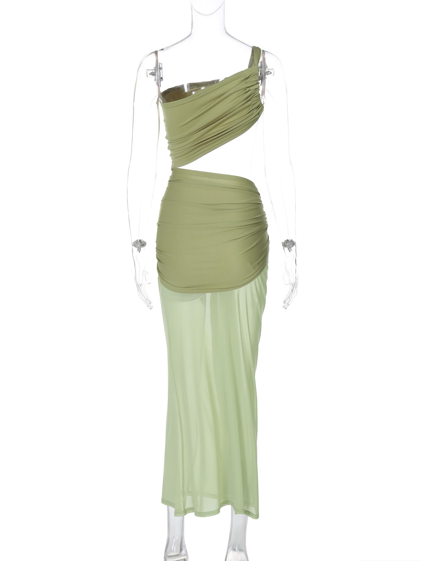 Sexy Dresses for Women Summer Solid Color One Shoulder Sleeveless Irregular Cutout Tulle Dress Evening Party Dresses