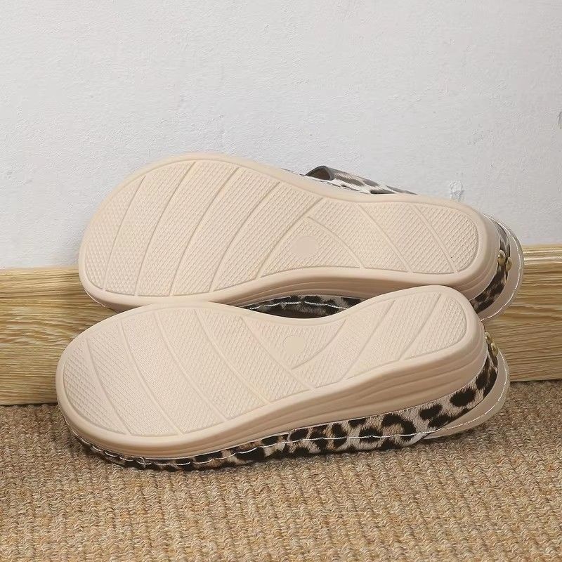 Women's Sandals Open Toe Slippers Outdoor Wedge Comfort Flip Flops Leopard Print Sexy Thick Sole Fish Mouth Shoes Wedge Sandals