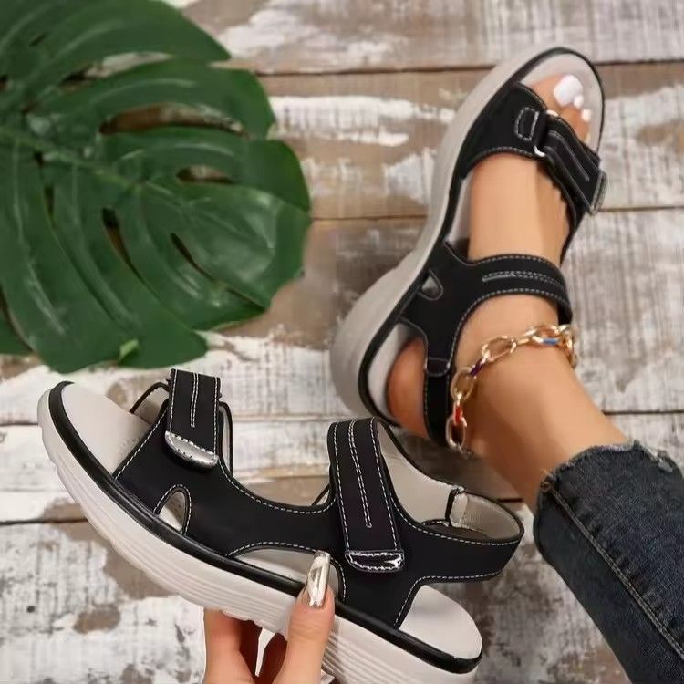 Women's Solid Color Casual Sandals, Platform Ankle Buckle Soft Sole Walking Wedge Shoes, Slingback Summer Shoes