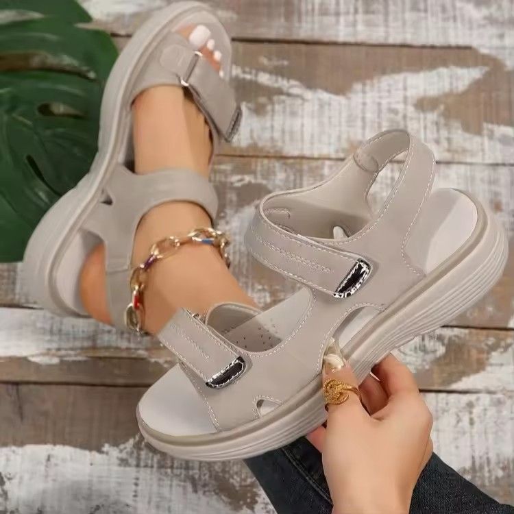 Women's Solid Color Casual Sandals, Platform Ankle Buckle Soft Sole Walking Wedge Shoes, Slingback Summer Shoes