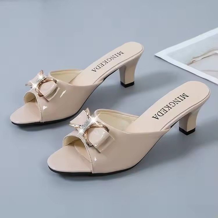 Summer Female Sandals Women Slippers Sexy Open Toe Fish Mouth Slippers Ladies Rhinestone Bowknot Slides Shoes Plus Size 42
