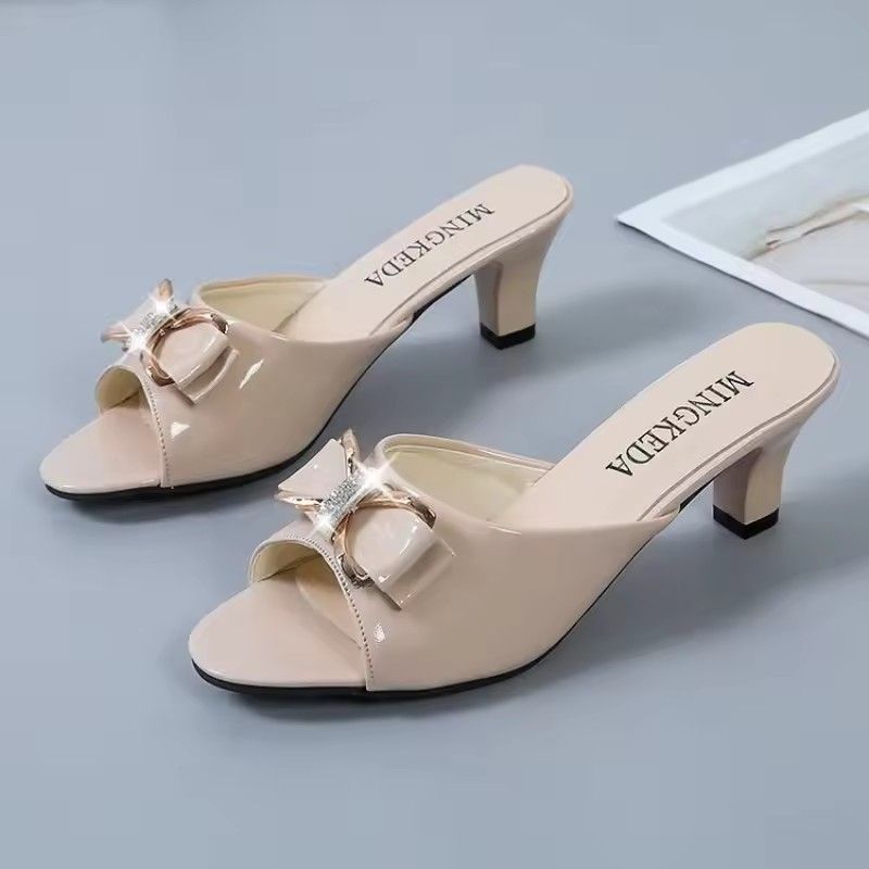 Summer Female Sandals Women Slippers Sexy Open Toe Fish Mouth Slippers Ladies Rhinestone Bowknot Slides Shoes Plus Size 42