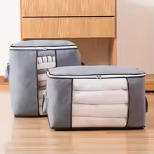 2pc Storage Bag Extra Large Handle Storage Bag - Portable Clothing and Quilt Organizing Bag  Thickened Non-woven Quilt Household Large Capacity Foldable With Handles Fast delivery within 1-5 days