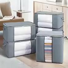 2pc Storage Bag Extra Large Handle Storage Bag - Portable Clothing and Quilt Organizing Bag  Thickened Non-woven Quilt Household Large Capacity Foldable With Handles Fast delivery within 1-5 days