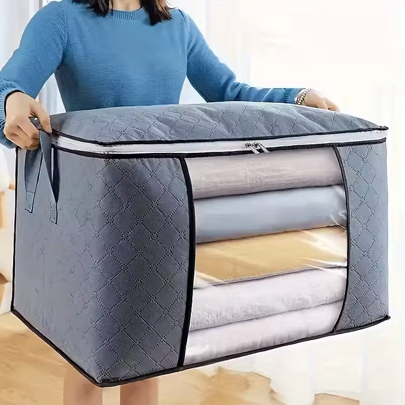 2pc Storage Bag Extra Large Handle Storage Bag - Portable Clothing and Quilt Organizing Bag  Thickened Non-woven Quilt Household Large Capacity Foldable With Handles Fast delivery within 1-5 days