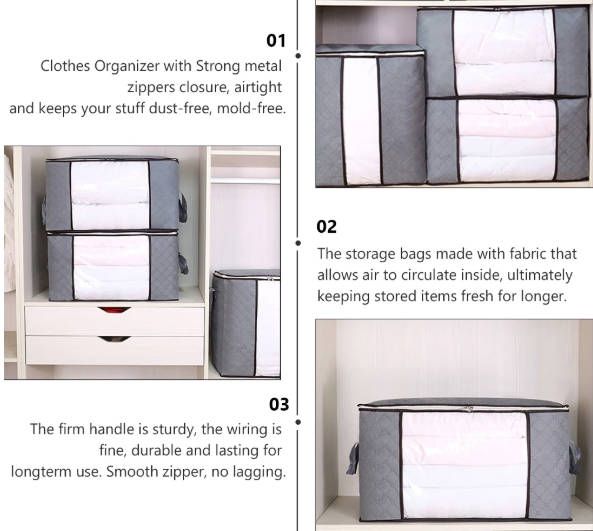 2pc Storage Bag Extra Large Handle Storage Bag - Portable Clothing and Quilt Organizing Bag  Thickened Non-woven Quilt Household Large Capacity Foldable With Handles Fast delivery within 1-5 days