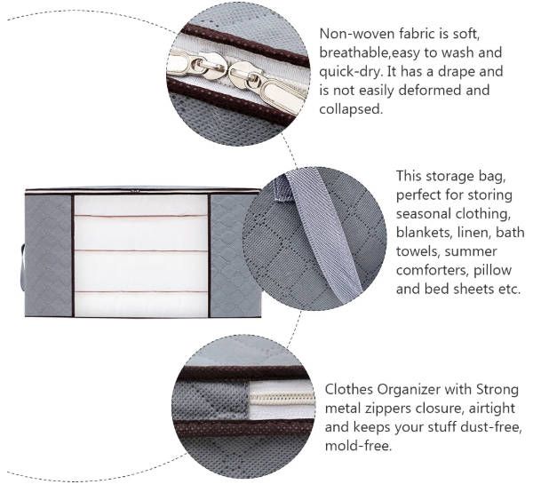 2pc Storage Bag Extra Large Handle Storage Bag - Portable Clothing and Quilt Organizing Bag  Thickened Non-woven Quilt Household Large Capacity Foldable With Handles Fast delivery within 1-5 days
