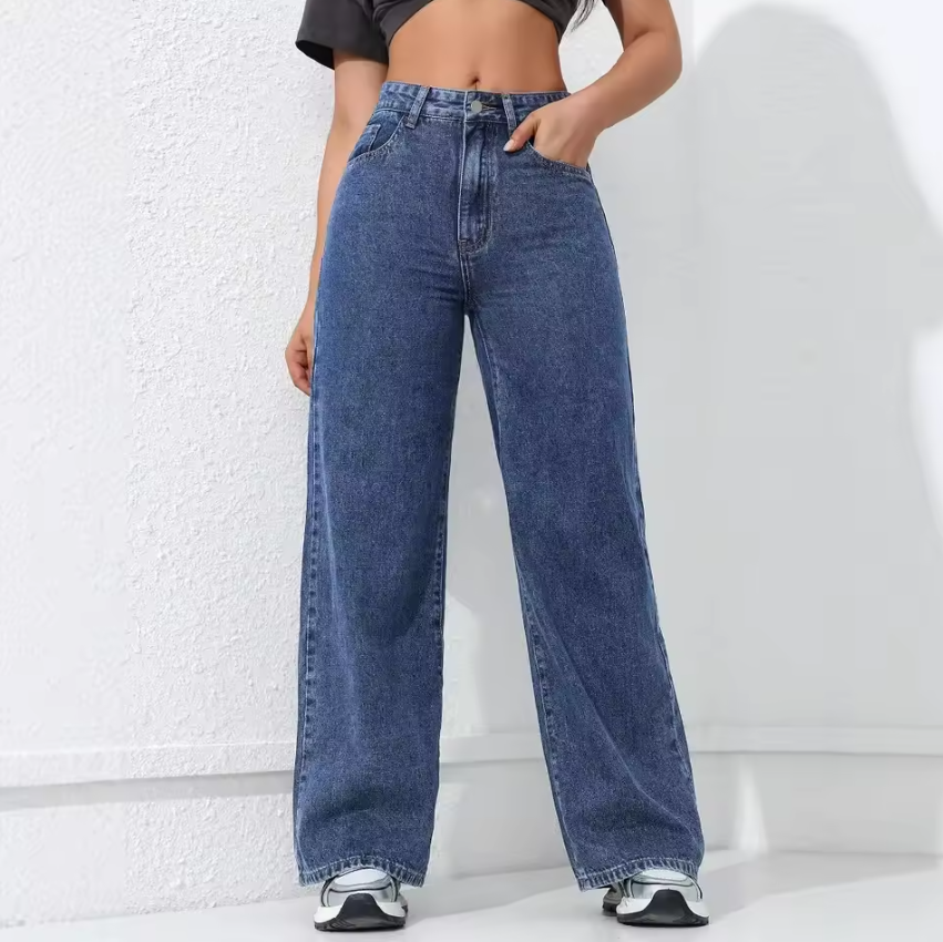 Fast delivery within 1-5 days Streetwear Jeans Women Washed Cotton Denim Straight Trousers High-waist Girl Elastic Jeans Casual Pants trousers women clothes