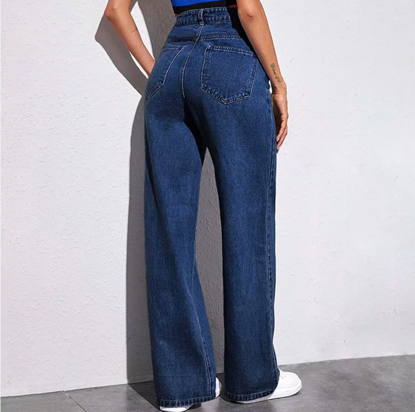 Fast delivery within 1-5 days Streetwear Jeans Women Washed Cotton Denim Straight Trousers High-waist Girl Elastic Jeans Casual Pants trousers women clothes