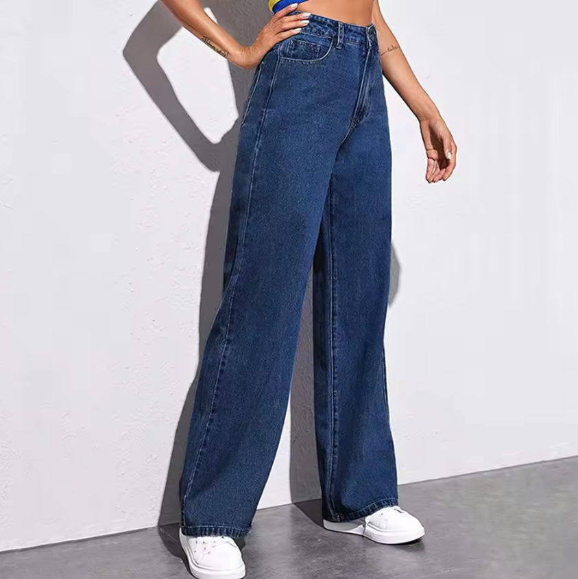 Fast delivery within 1-5 days Streetwear Jeans Women Washed   Straight Trousers High-waist Girl Elastic Jeans Casual Pants trousers women clothes