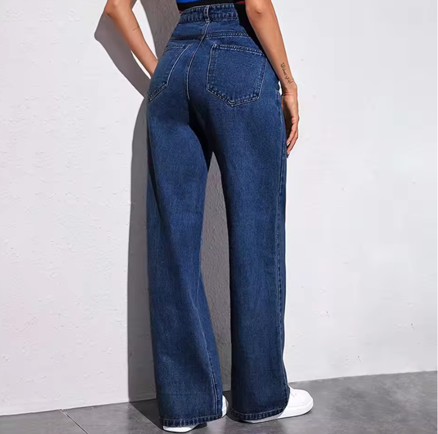 Fast delivery within 1-5 days Streetwear Jeans Women Washed   Straight Trousers High-waist Girl Elastic Jeans Casual Pants trousers women clothes