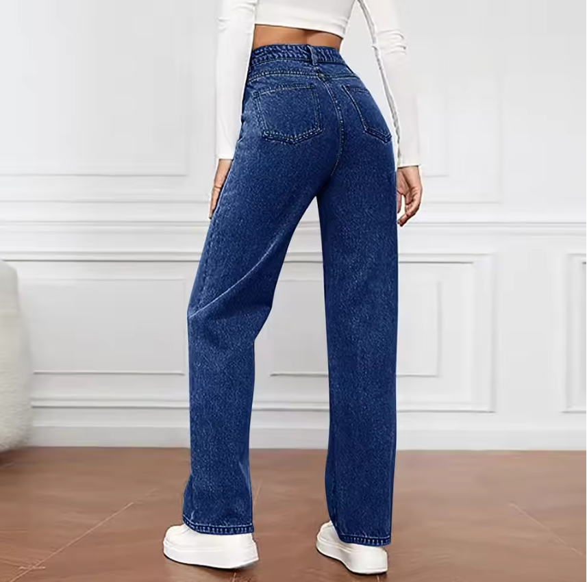 Fast delivery within 1-5 days Streetwear Jeans Women Washed   Straight Trousers High-waist Girl Elastic Jeans Casual Pants trousers women clothes