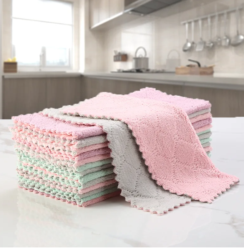10pcs Microfiber Towel Absorbent Kitchen Cleaning Cloth Non-stick Oil Dish Towel Rags Napkins Tableware Household Cleaning Fast delivery within 1-5 days