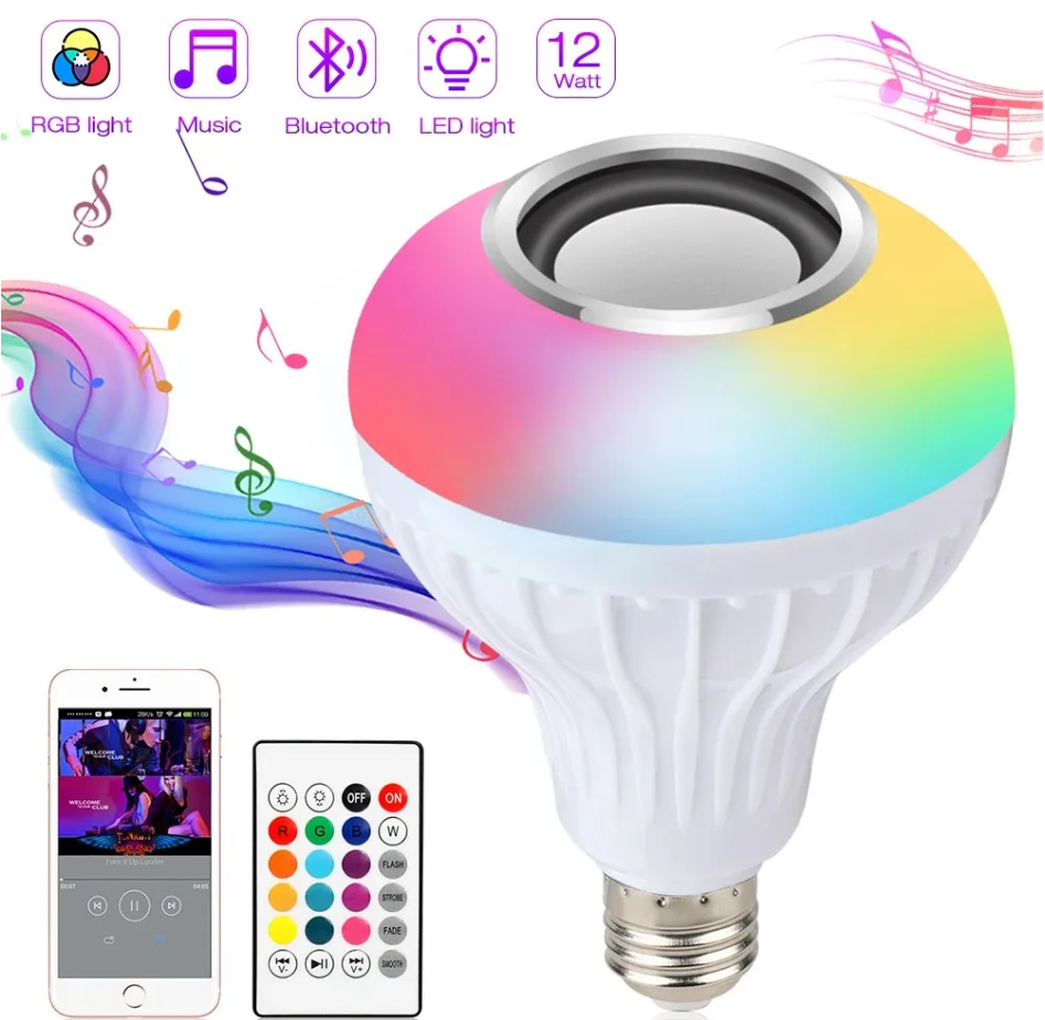 Bluetooth RGB Smart Speaker Music Bulb Colorful Stage Light Bulb With Remote Control E27 12W Led Dimmable Bulb For Home Party Fast delivery within 1-5 days