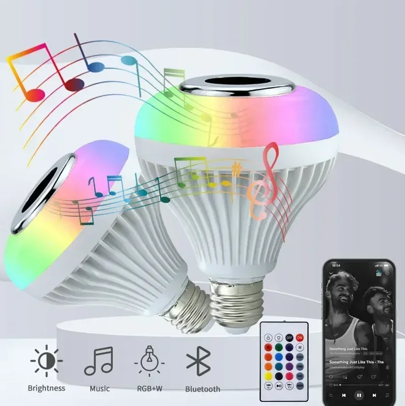 Bluetooth RGB Smart Speaker Music Bulb Colorful Stage Light Bulb With Remote Control E27 12W Led Dimmable Bulb For Home Party Fast delivery within 1-5 days