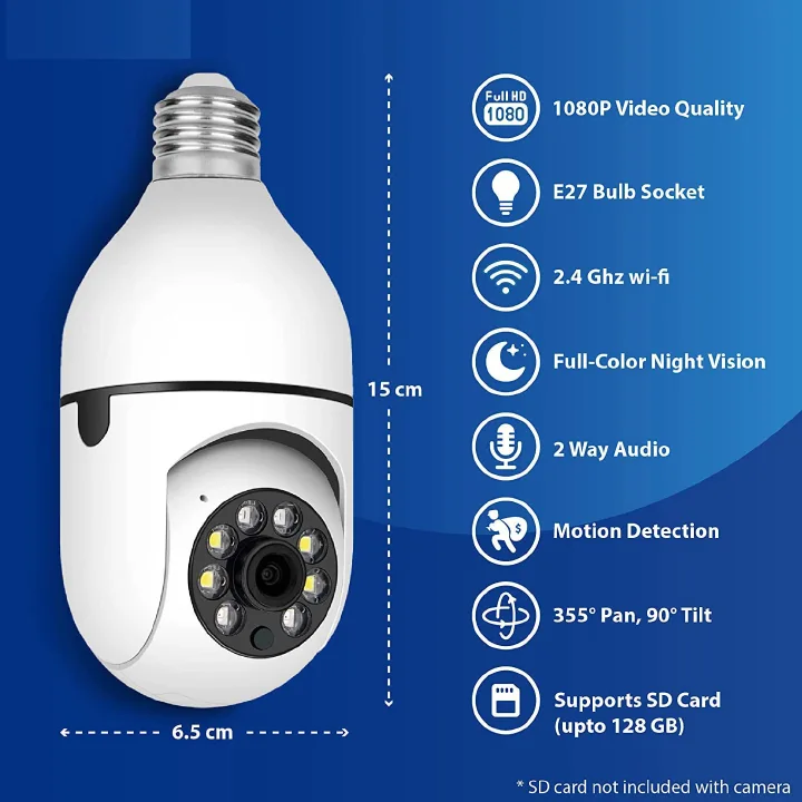 2MP Bulb Surveillance Camera Home CCTV Hidden Cameras Night Vision Full Color Automatic Human Tracking Zoom Indoor Security Monitor Wifi Camera