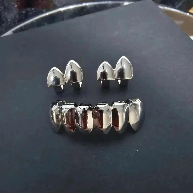 3CPS/Set Hip Hop Teeth For Mouth Grillz Caps Top & Bottom Grill Set vampire teeth for Halloween Party Sets