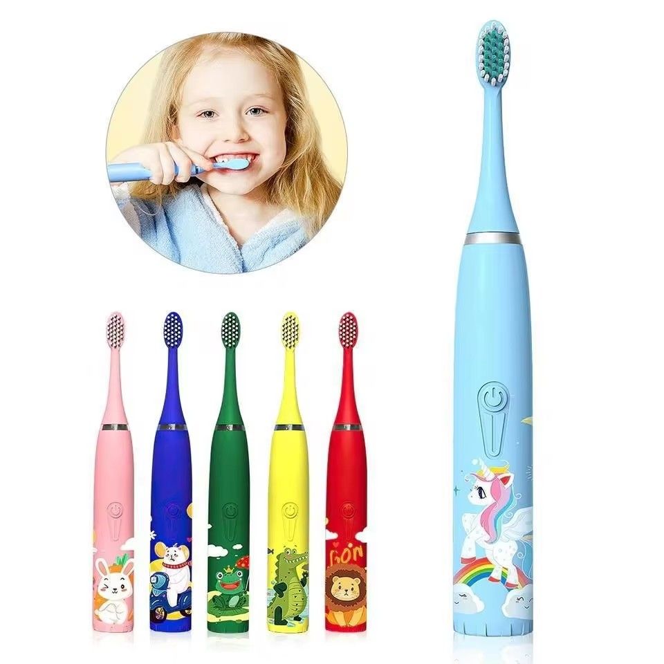 Colorful Cute Cartoon Design Ultrasonic Electric Toothbrush Slim Smart Kids Electric Toothbrush With Replacement Heads