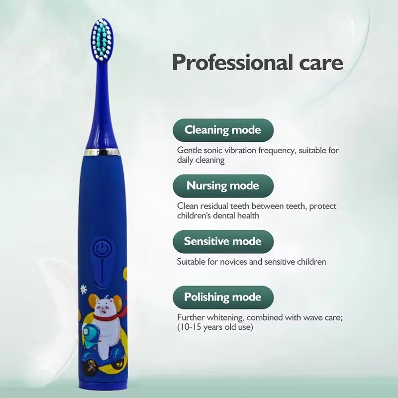 Colorful Cute Cartoon Design Ultrasonic Electric Toothbrush Slim Smart Kids Electric Toothbrush With Replacement Heads