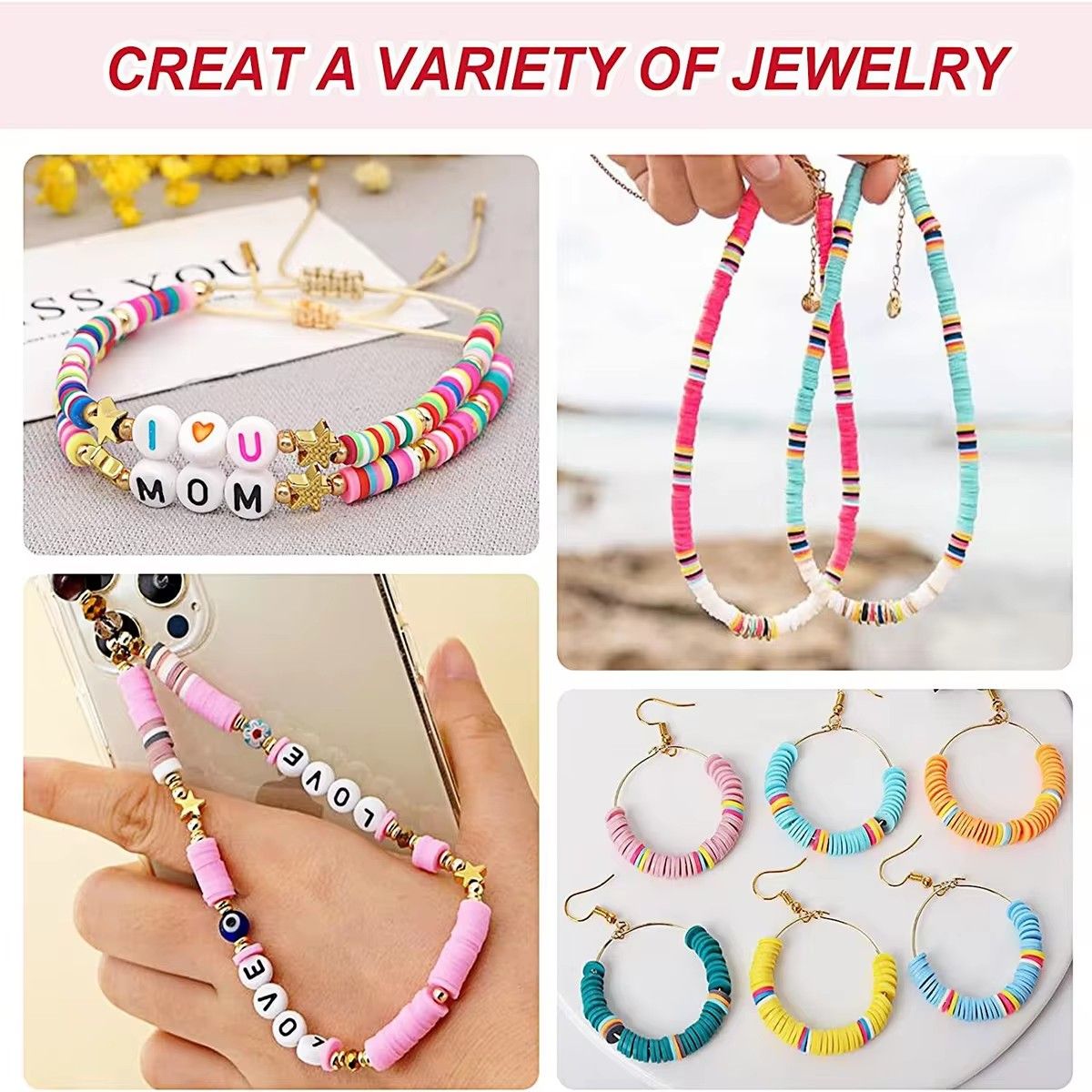6000 Pcs Clay Beads for Bracelet Making Kit, 24 Colors Flat Round for Jewelry Bracelet Necklace Earring Making for Girls 8-12, Gift